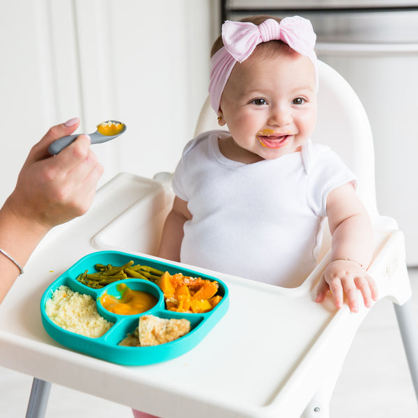 bblüv - Yümi – Anti-Spill Plate & Spoon Set - BPA-Free, Suction Bottom - Aqua Blue