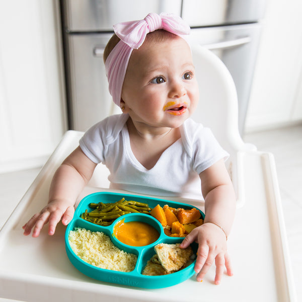 bblüv - Yümi – Anti-Spill Plate & Spoon Set - BPA-Free, Suction Bottom - Aqua Blue