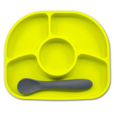 bblüv - Yümi – Anti-Spill Plate & Spoon Set - BPA-Free, Suction Bottom - Lime