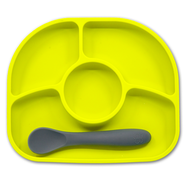 bblüv - Yümi – Anti-Spill Plate & Spoon Set - BPA-Free, Suction Bottom - Lime