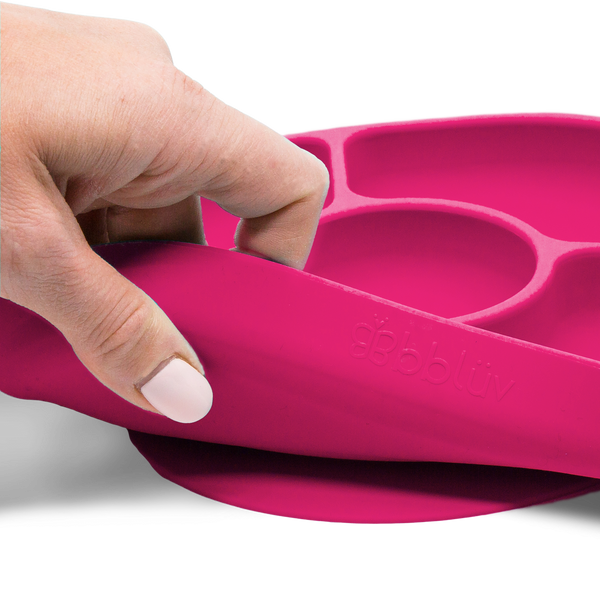 bblüv - Yümi – Anti-Spill Plate & Spoon Set - BPA-Free, Suction Bottom - Pink