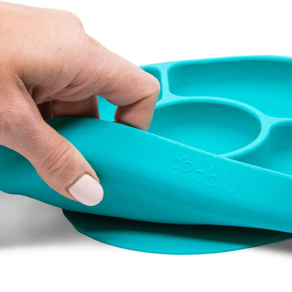 bblüv - Yümi – Anti-Spill Plate & Spoon Set - BPA-Free, Suction Bottom - Aqua Blue