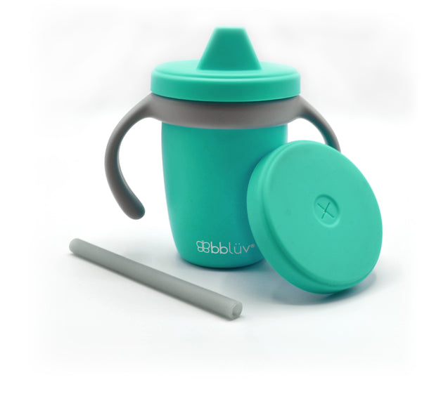 bblüv – Küp - 4-in-1 Durable Spill-Proof Transition Sippy Cup for Toddlers and Children - Food-Grade Silicone Baby Cup, 240 ml, Aqua