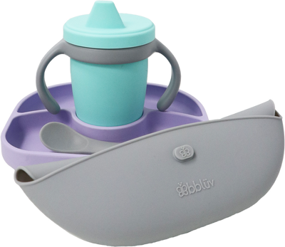 BBLÜV Set (VIOLET) - Ultimate Silicone Feeding Set for Babies & Toddlers | Suction Plate, Spill-Proof Cup, Soft Spoon & Bib | Easy to Clean, Safe & Durable Dining Kit