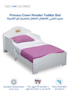 Princess Crown Toddler Bed | Wood Frame with Guardrails | White Pink Finish | Fits Crib Mattress | 135.9x76.2x63.5 CM | Girl's Bedroom Furniture