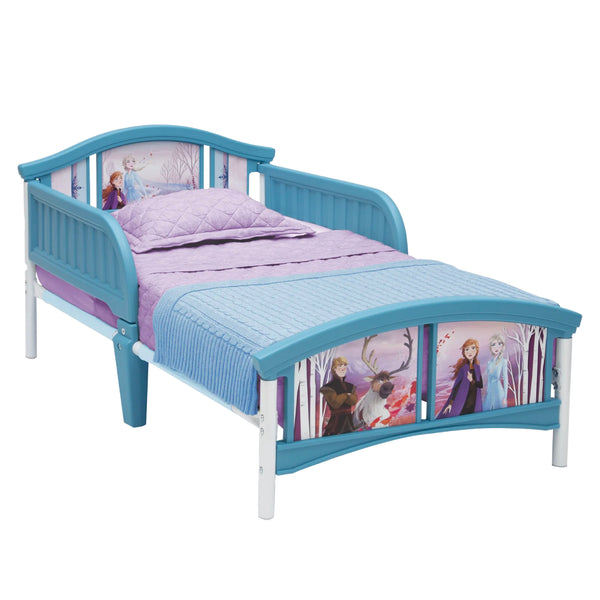 Frozen II Toddler Bed | Plastic Frame with Guardrails | Vibrant Elsa & Anna Graphics | Fits Crib Mattress | 137x74x66.5 CM | Kids Bedroom Furniture