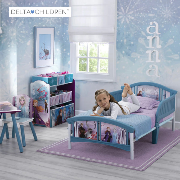 Frozen II Toddler Bed | Plastic Frame with Guardrails | Vibrant Elsa & Anna Graphics | Fits Crib Mattress | 137x74x66.5 CM | Kids Bedroom Furniture