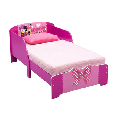 Minnie Mouse Kids Wooden Toddler Bed Frame with Attached Guardrails | Fits Standard Crib Mattress | JPMA Certified Pink Bedroom Furniture | 142.9 x 76.9 x 66.7 CM | 15M+