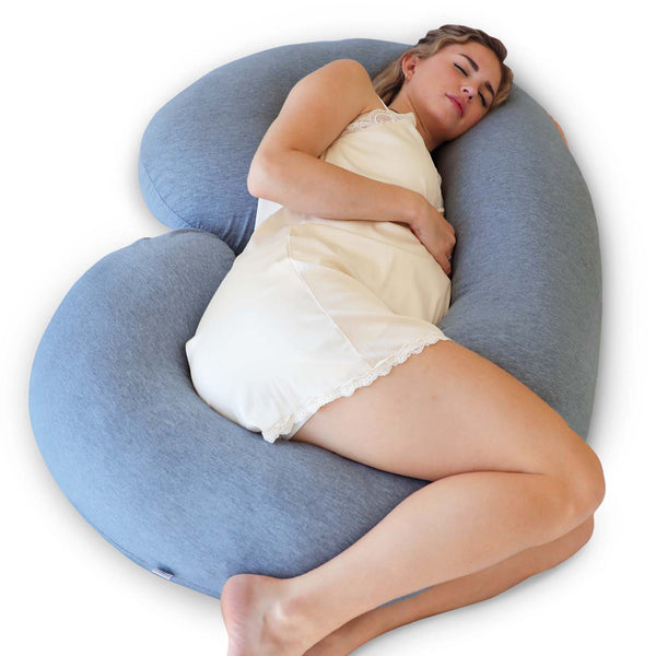 PharMeDoc Pregnancy Pillow with Dark Grey Cooling Cover, C-Shape Full Body Pillow and Maternity Support - Support for Back, Hips, Legs, Belly for Pregnant Women