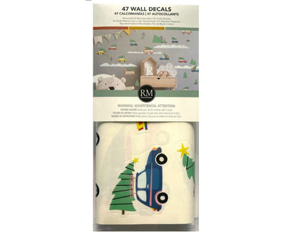 Retro Christmas Cars Peel and Stick Wall Decals | 47 Decals | Removable Repositionable Stickers | Easy Damage-Free Wall Art for Kids Bedroom Nursery Playroom