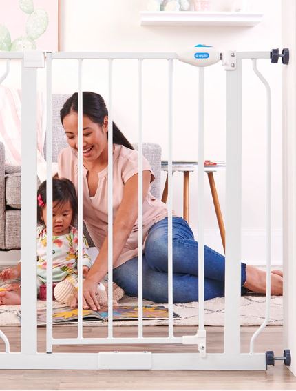 Regalo Extra Wide Safety Gate  – Adjustable Baby & Pet Gate with Walk-Through Door, Pressure Mount & Hardware, Secure for Stairs, Hallways & Doorways
