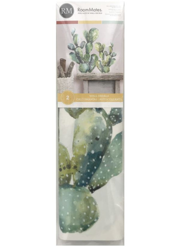 Watercolor Cactus Peel and Stick Wall Decals | Removable Repositionable Stickers | Easy Damage-Free Wall Art for Kids Bedroom Nursery Playroom