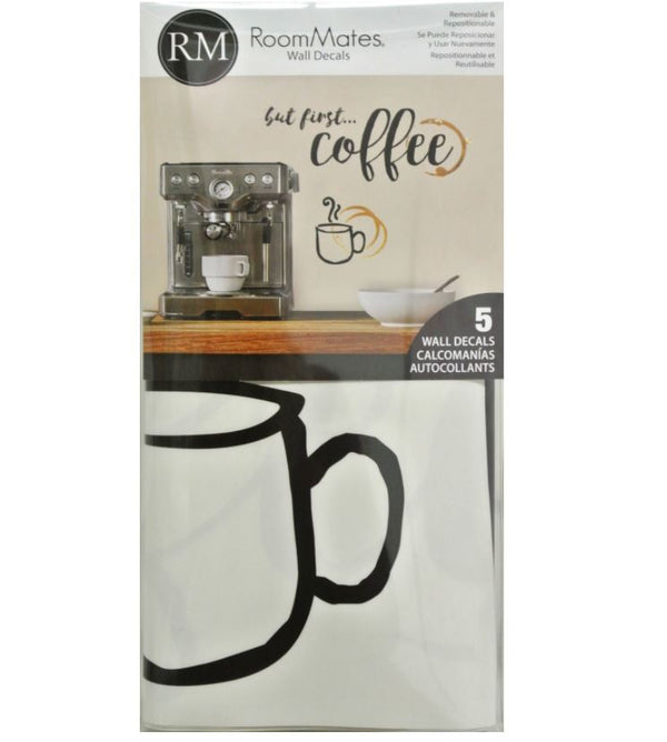 But First Coffee Quote Peel and Stick Wall Decals | Removable Repositionable Stickers | Easy Damage-Free Wall Art for Kids Bedroom Nursery Playroom