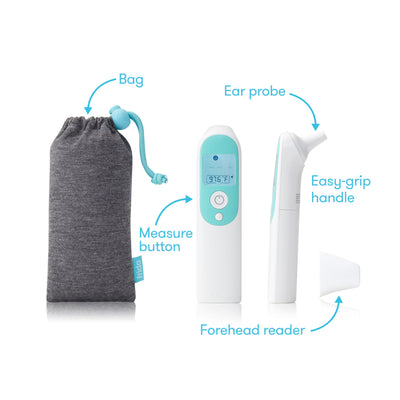 Frida Baby Infrared Thermometer 3 In 1 Ear, Forehead + Touchless For Babies, Toddlers, Adults, And Bottle Temperatures, White