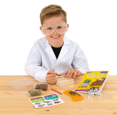 🦖 Dino Lab STEM Kit – Dig Up Dinosaur Fossils, Create Amber Slime & Make Prehistoric Tracks – Fun & Educational Science Kit for Kids 5+