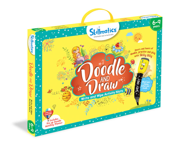 Kids Write and Wipe Doodle and Draw Activity Mats | Creative Drawing Educational Reusable Art Game | Fun Screen-Free Learning Toy for Boys Girls | 6-9 Years