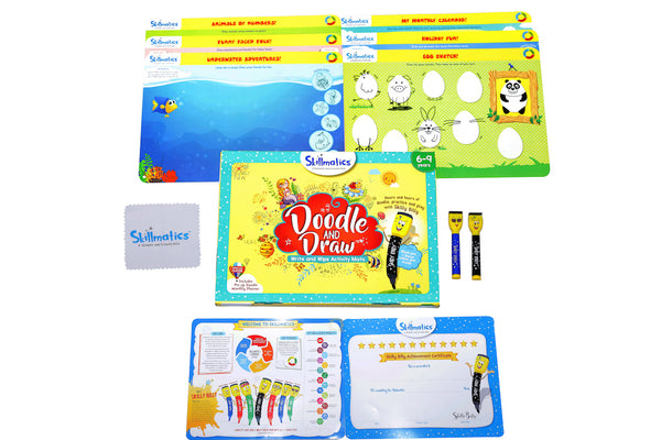 Kids Write and Wipe Doodle and Draw Activity Mats | Creative Drawing Educational Reusable Art Game | Fun Screen-Free Learning Toy for Boys Girls | 6-9 Years