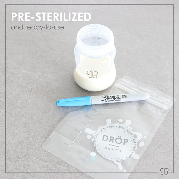 bblüv – Dröp – Breastmilk Storage Bag, 50 Count, Double Zipper, Large Capacity Breastmilk Bag, BPA Free, Pre-Sterilized, Breastmilk Refrigerate and Freezer Bag (240 ml)