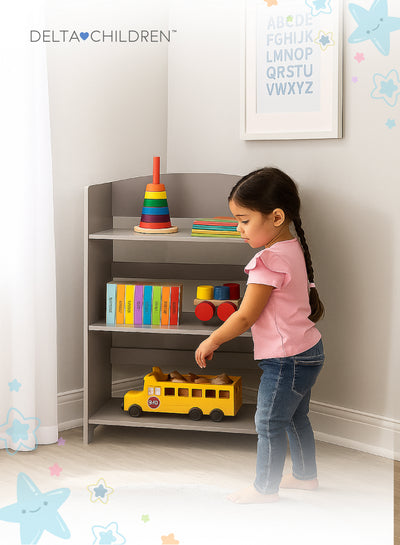 MySize Kids Bookshelf | 3 Open Shelves | Wood Bookcase Organizer | GREENGUARD Certified | Grey | 62.5x26.6x83.8 CM | Nursery & Playroom Storage