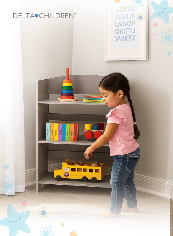 MySize Kids Bookshelf | 3 Open Shelves | Wood Bookcase Organizer | GREENGUARD Certified | Grey | 62.5x26.6x83.8 CM | Nursery & Playroom Storage