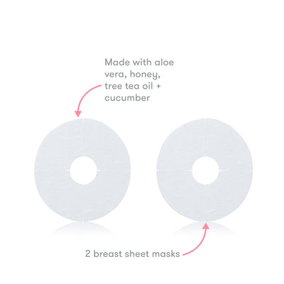 Frida Mom Breast Mask for Hydration- Made with Aloe Vera, Honey, Tea Tree Oil + Cucumber to Nourish + Soothe Boobs- 2 Sheet Masks