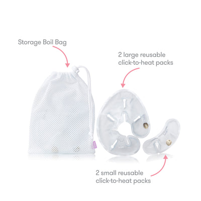 Frida Mom Instant Heat Reusable Breast Warmers - Reusable Click-to-Heat Relief in an Instant for Nursing + Pumping Moms - 2 Sets - 2 Small + 2 Large Heat Packs
