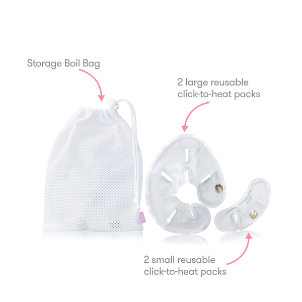 Frida Mom Instant Heat Reusable Breast Warmers - Reusable Click-to-Heat Relief in an Instant for Nursing + Pumping Moms - 2 Sets - 2 Small + 2 Large Heat Packs