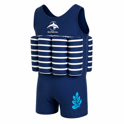 Kids One Piece Float Swimsuit Buoyancy Swim Aid | Soft Lycra with Built-In Foam Floats | UV Sun Protective Learn to Swim Costume | Breton Navy | 1-5 Years