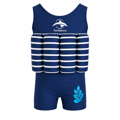 Kids One Piece Float Swimsuit Buoyancy Swim Aid | Soft Lycra with Built-In Foam Floats | UV Sun Protective Learn to Swim Costume | Breton Navy | 1-5 Years