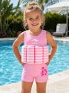 Kids One Piece Float Swimsuit Buoyancy Swim Aid | Soft Lycra with Built-In Foam Floats | UV Sun Protective Learn to Swim Costume | Pink Breton Stripe | 1-5 Years