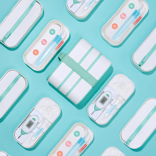 Frida Baby Mobile Medicine Cabinet Travel Kit | Baby Essentials Gift Set Includes NoseFrida Snotsucker, Rectal Thermometer, MediFrida Medicine Dispenser with Portable Carrying Case