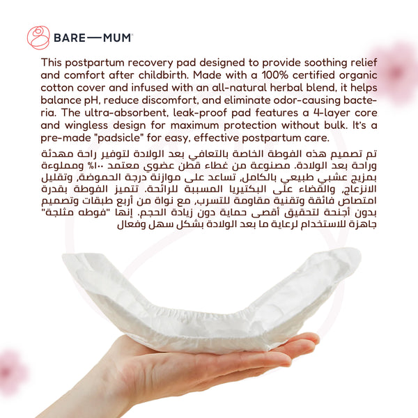 Herbal Infused Postpartum Pads | Organic Cotton | Leak-Proof & Ultra Absorbent | 4-Layer Core | Natural Herbal Blend | Soft & Comfortable | 10 Pads | 20.3 x 6.4 x 4.5 CM