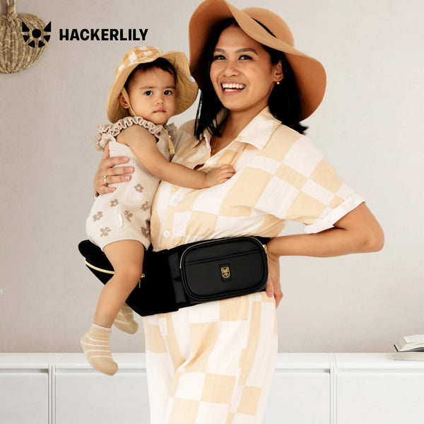 Ergonomic Hip Seat Baby Carrier | Strap-Free Hipseat with Storage & Bottle Holder | Non-Slip Seat | Vegan Leather | For Babies & Toddlers | 30×18×15 CM