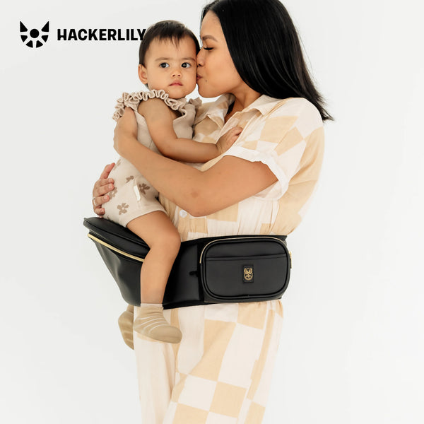 Ergonomic Hip Seat Baby Carrier | Strap-Free Hipseat with Storage & Bottle Holder | Non-Slip Seat | Vegan Leather | For Babies & Toddlers | 30×18×15 CM