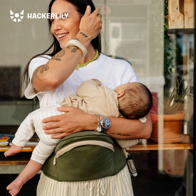 Ergonomic Hip Seat Baby Carrier | Strap-Free Hipseat with Storage & Bottle Holder | Non-Slip Seat | Vegan Leather | For Babies & Toddlers | 30×18×15 CM