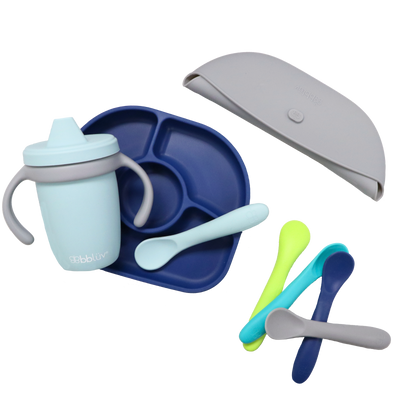 BBLÜV Set (VIOLET) - Ultimate Silicone Feeding Set for Babies & Toddlers | Suction Plate, Spill-Proof Cup, Soft Spoon & Bib | Easy to Clean, Safe & Durable Dining Kit