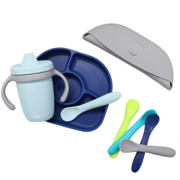 BBLÜV Set (NAVY) - Ultimate Silicone Feeding Set for Babies & Toddlers | Suction Plate, Spill-Proof Cup, Soft Spoon & Bib | Easy to Clean, Safe & Durable Dining Kit