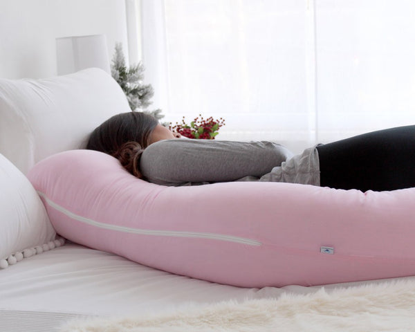 PharMeDoc Pregnancy Pillow, U-Shape (Jersey Pink, Detachable) Full Body Pillow and Maternity Support for Back, Hips, Legs, Belly for Pregnant Women, Jersey Light Pink