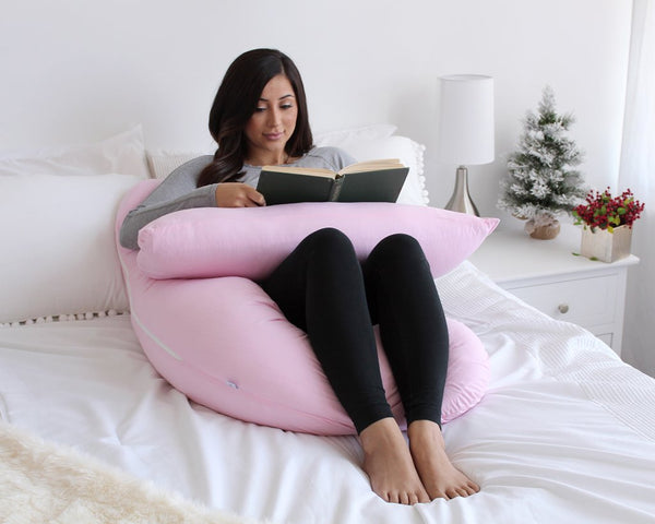 PharMeDoc Pregnancy Pillow, U-Shape (Jersey Pink, Detachable) Full Body Pillow and Maternity Support for Back, Hips, Legs, Belly for Pregnant Women, Jersey Light Pink