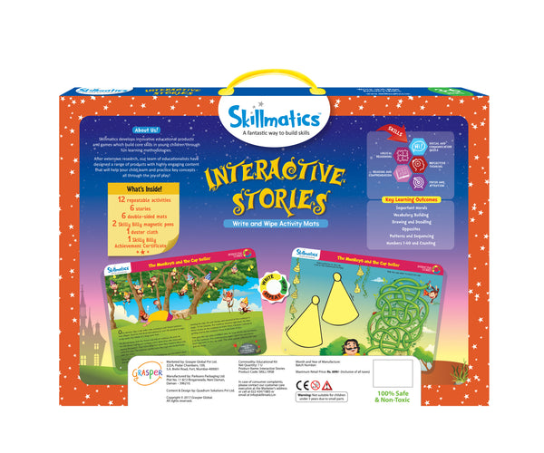 Kids Write and Wipe Interactive Stories Activity Mats | 6 Illustrated Tales with Morals | Educational Reusable Reading Learning Toy for Preschool | 3-6 Years
