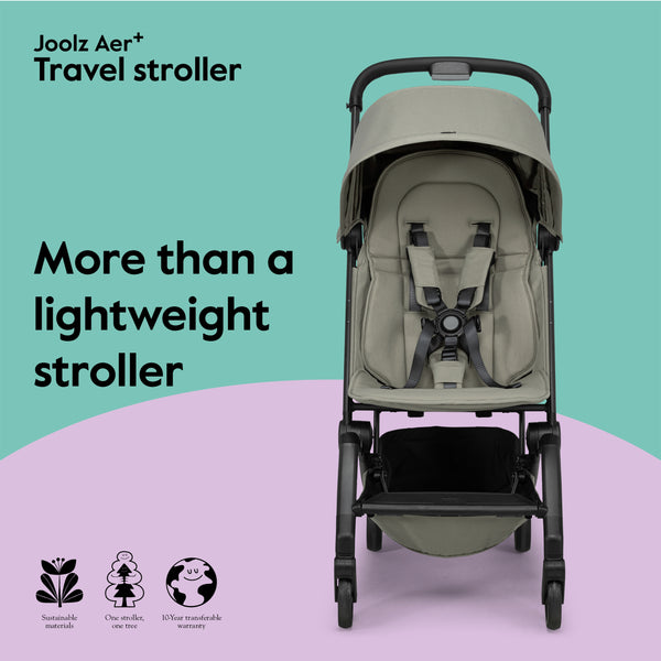 Joolz AER+ Lightweight & Compact Travel Stroller - Portable One Hand, One Second Fold Design - Full Reclinable - Ergonomic Seat for Infant & Toddler (0 Months to 4 Years) - XXL Sun Hood - Stroller for Airplane -Travel Pouch - Sage Green