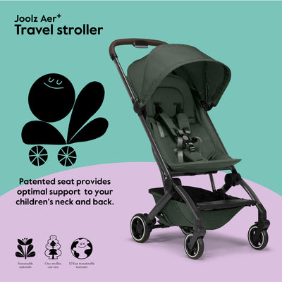 Joolz AER+ Lightweight & Compact Travel Stroller - Portable One Hand, One Second Fold Design - Full Reclinable - Ergonomic Seat for Infant & Toddler (0 Months to 4 Years) - XXL Sun Hood - Stroller for Airplane -Travel Pouch - Forest Green