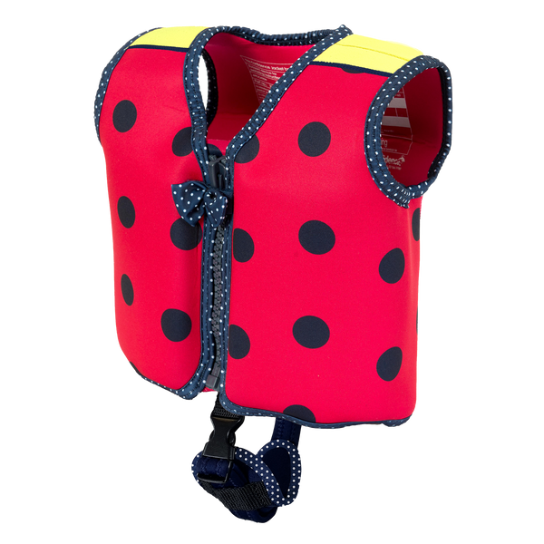 Kids Swim Jacket with 8 Removable Neoprene Floats | Adjustable Buoyancy Training Aid | Secure Strapped Fit to Learn Swimming with Confidence | Ladybird Polka | 2-12 Years