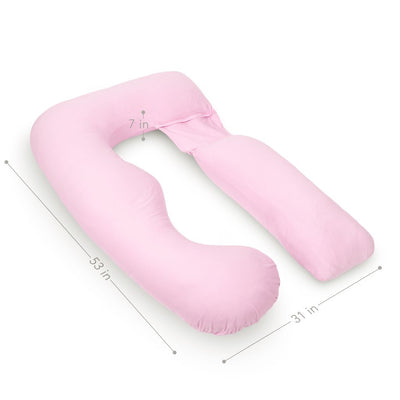 PharMeDoc Pregnancy Pillow, U-Shape (Jersey Pink, Detachable) Full Body Pillow and Maternity Support for Back, Hips, Legs, Belly for Pregnant Women, Jersey Light Pink
