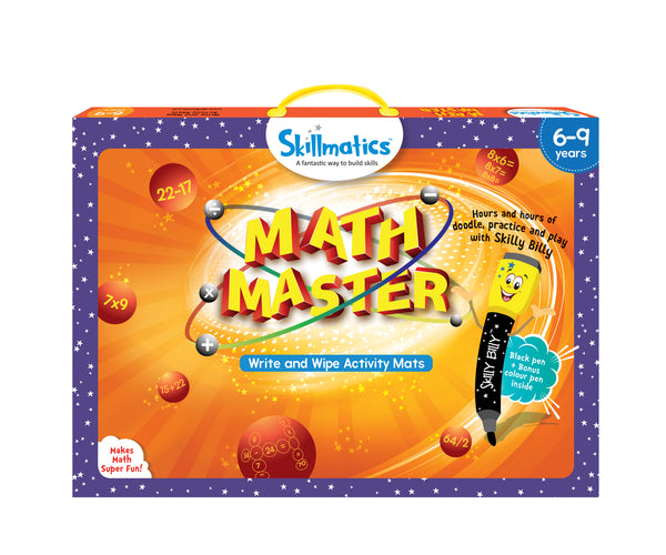 Kids Write and Wipe Math Master Activity Mats | Educational Reusable Maths Practice Game | Addition Multiplication Times Tables Learning Toy | 6-9 Years