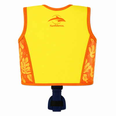 Kids Swim Jacket with 8 Removable Neoprene Floats | Adjustable Buoyancy Training Aid | Secure Strapped Fit to Learn Swimming with Confidence | Maui Palm Navy Orange | 2-12 Years