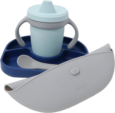 BBLÜV Set (NAVY) - Ultimate Silicone Feeding Set for Babies & Toddlers | Suction Plate, Spill-Proof Cup, Soft Spoon & Bib | Easy to Clean, Safe & Durable Dining Kit