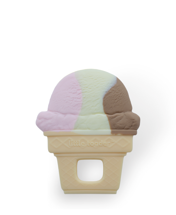 Novelty Baby Teether Neapolitan Ice Cream Design | 100% Food-Grade Silicone Teething Toy | BPA-Free Soothing Gum Massager for Infants | Funny Photo Prop Gift | 3+ Months |(Neapolitan Ice Cream Design)