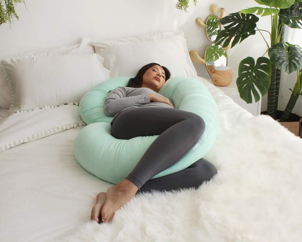 PharMeDoc Pregnancy Pillows, C-Shape Full Body Pillow – Jersey Cover Mint Green – Pregnancy Pillows for Sleeping – Body Pillows for Adults, Maternity and Pregnancy Pillow