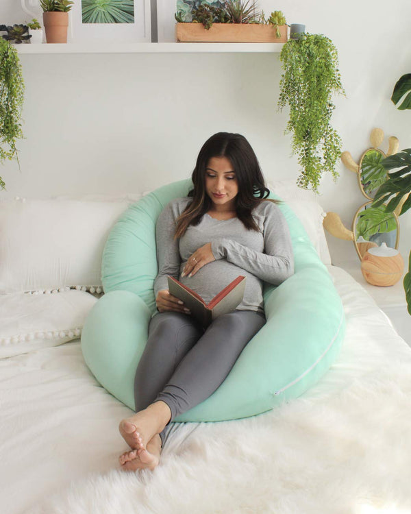 PharMeDoc Pregnancy Pillows, C-Shape Full Body Pillow – Jersey Cover Mint Green – Pregnancy Pillows for Sleeping – Body Pillows for Adults, Maternity and Pregnancy Pillow